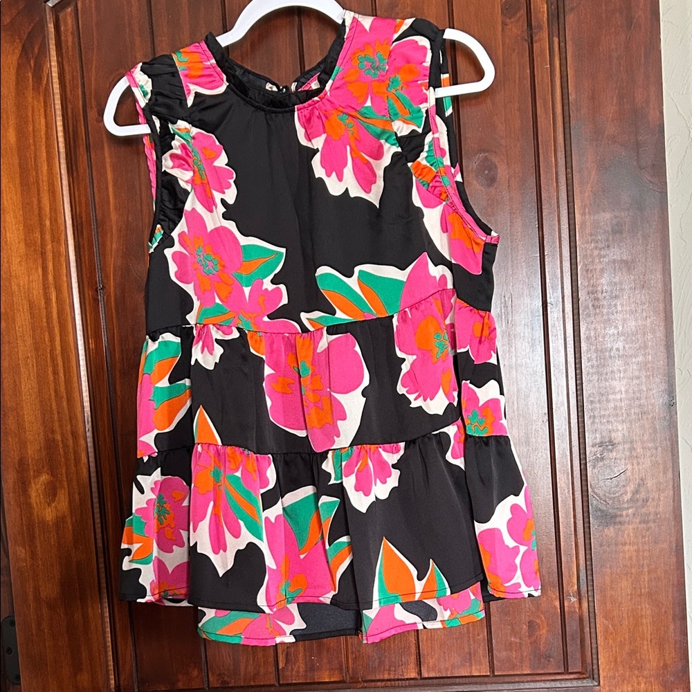 Umgee Black Floral Sleeveless Top